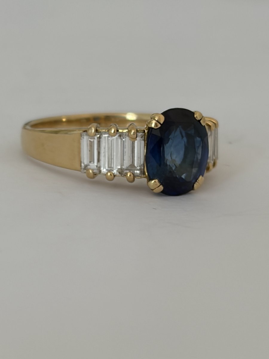7940- Bague Or Jaune Saphir Diamants Baguette-photo-1