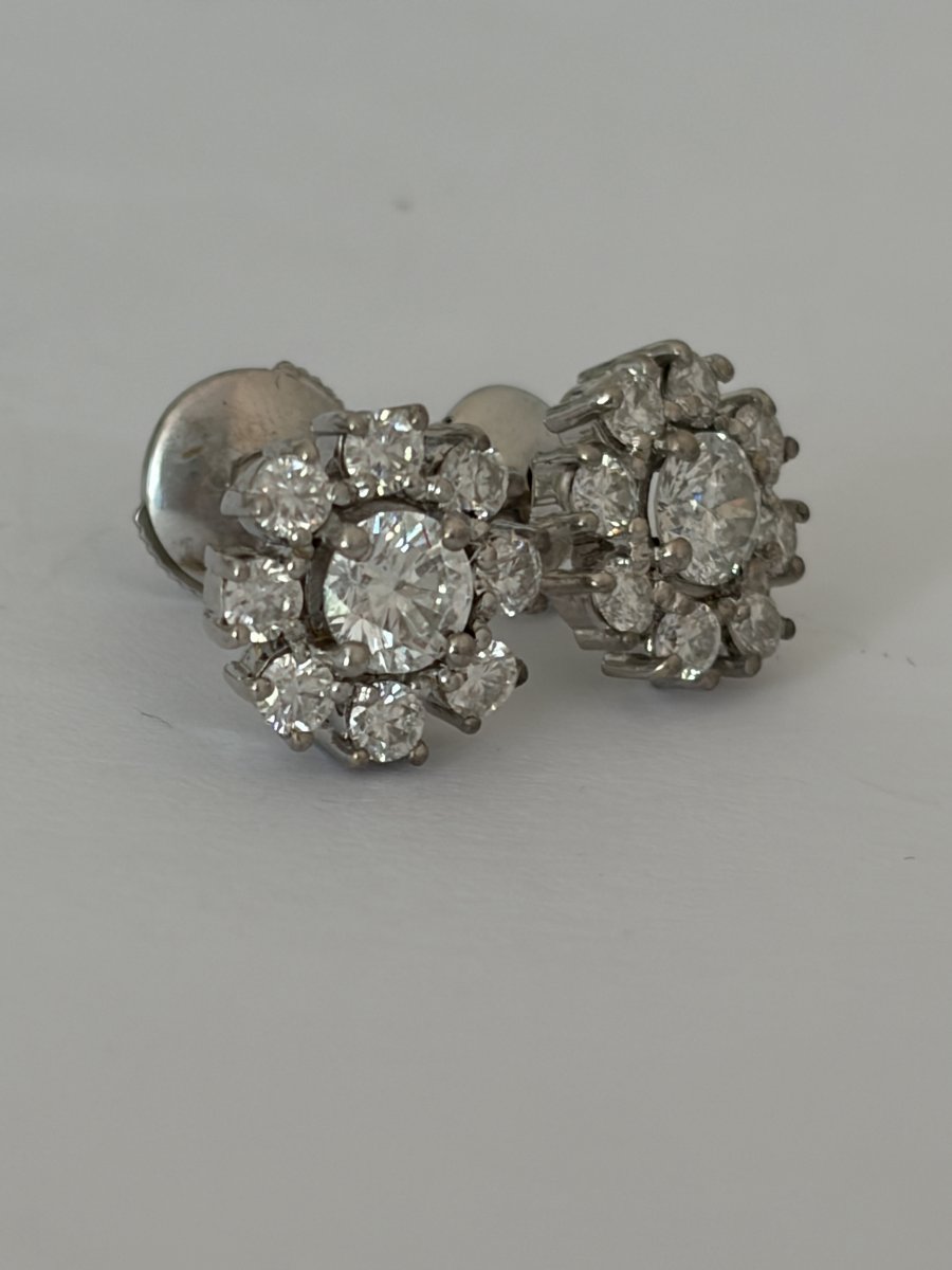 7942- Boucles d'Oreilles Fleurs Vintage Or Gris Diamants-photo-3