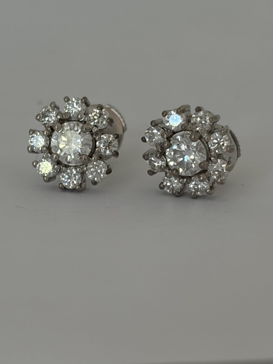 7942- Boucles d'Oreilles Fleurs Vintage Or Gris Diamants