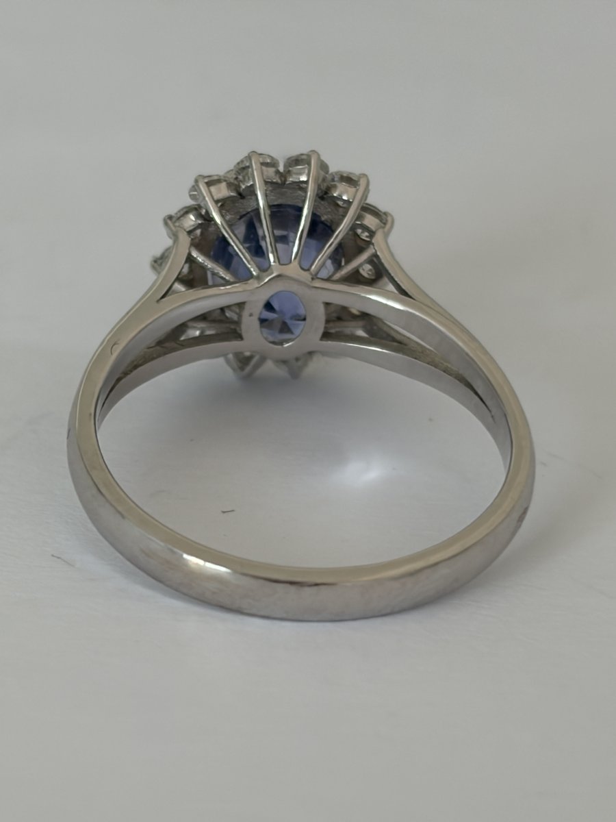 7943 - Vintage Marguerite Ring In White Gold With Sapphire And Diamonds-photo-2