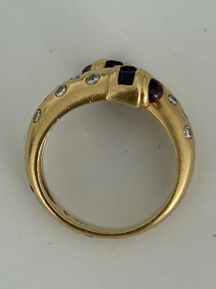 7953 - "toi & Moi" Vintage Yellow Gold Ring With Rubies And Diamonds-photo-4