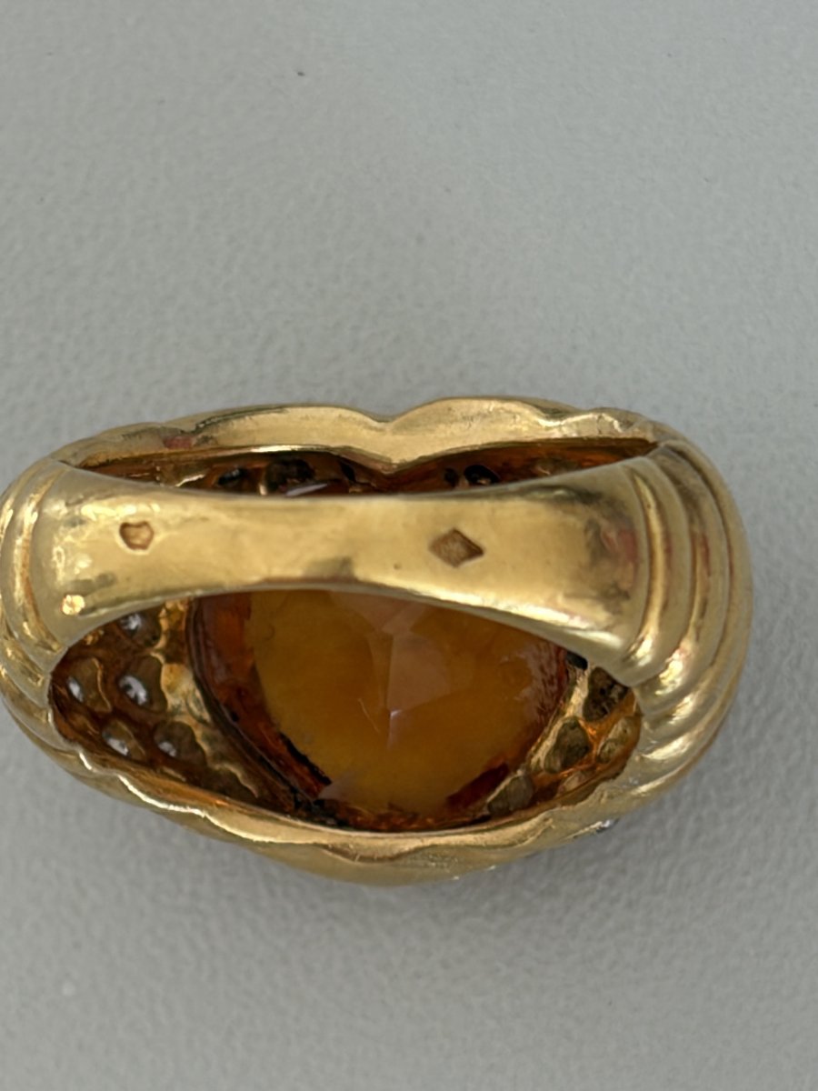 7984 - Vintage Yellow Gold Heart Ring With Citrine And Diamonds-photo-2