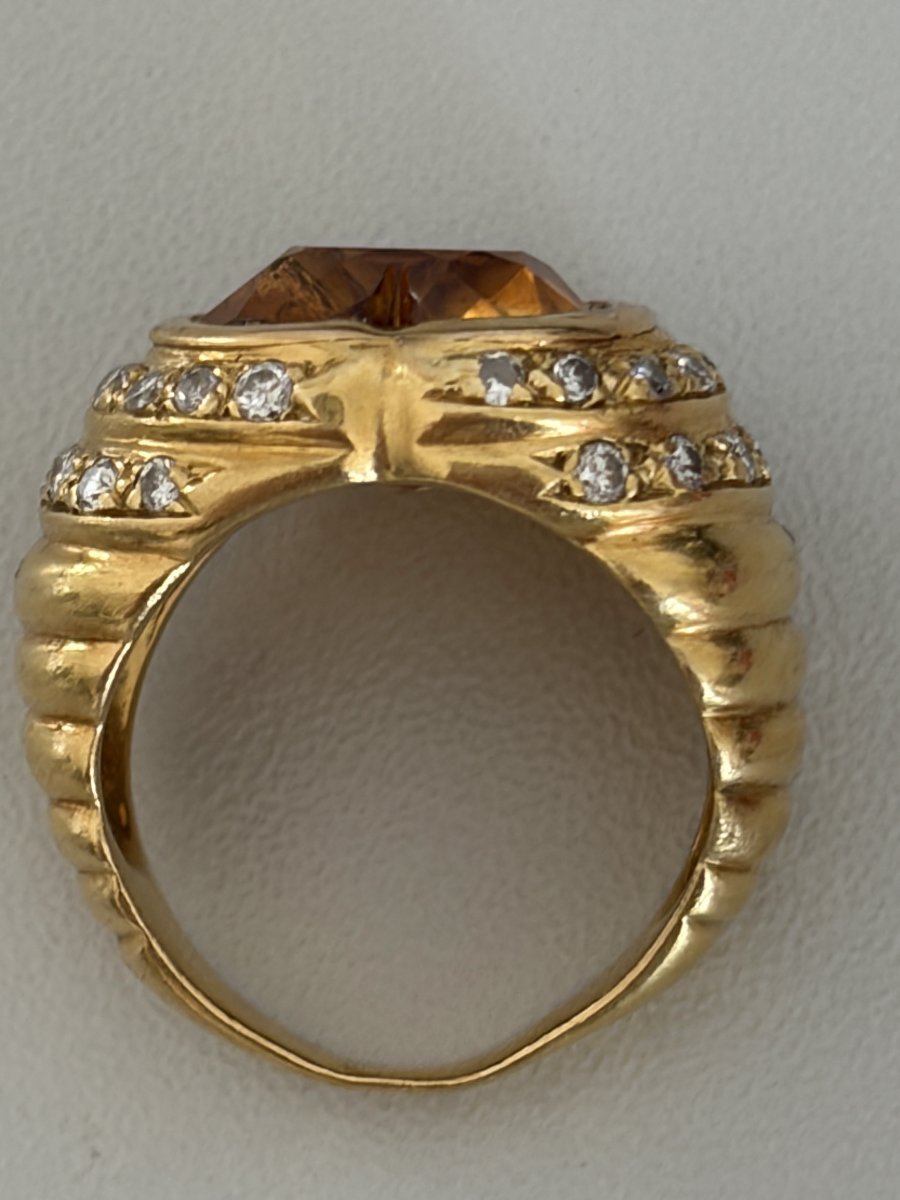 7984 - Vintage Yellow Gold Heart Ring With Citrine And Diamonds-photo-4