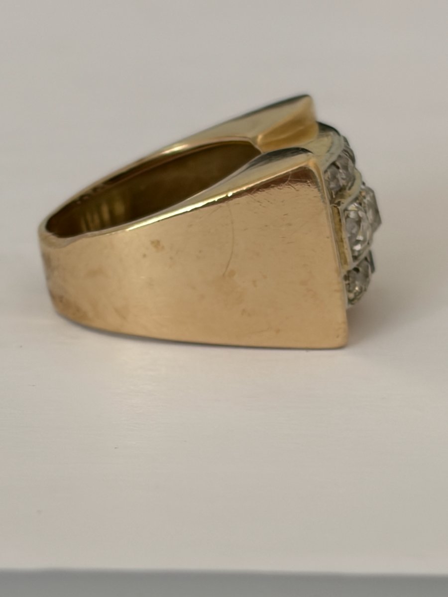 8001 - Yellow And Gray Gold Tank Ring With Diamonds-photo-2