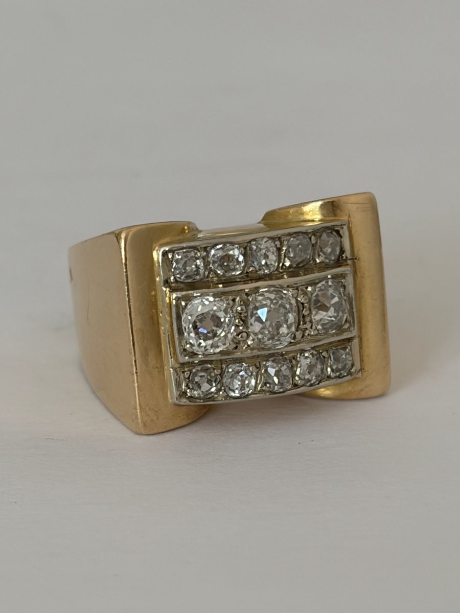 8001 - Yellow And Gray Gold Tank Ring With Diamonds-photo-4