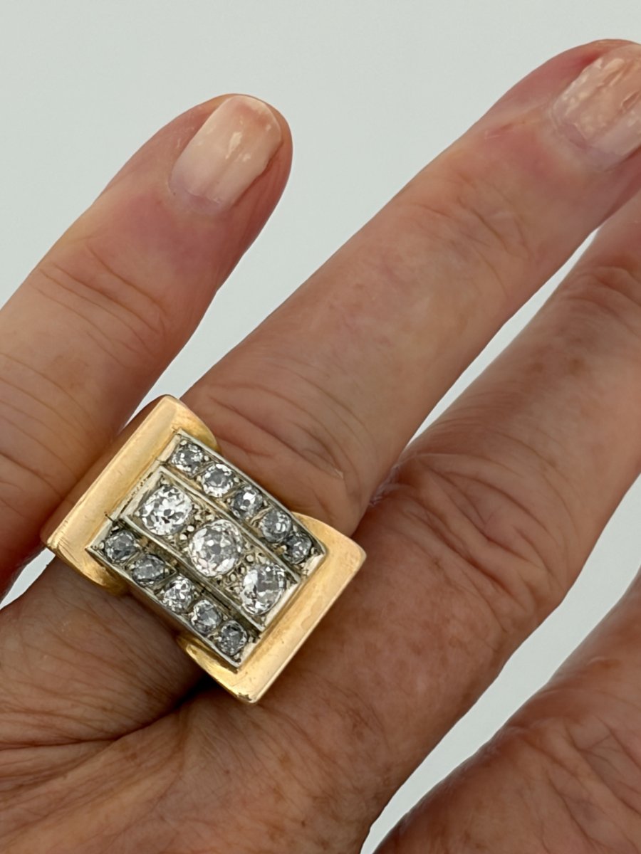 8001 - Yellow And Gray Gold Tank Ring With Diamonds-photo-1
