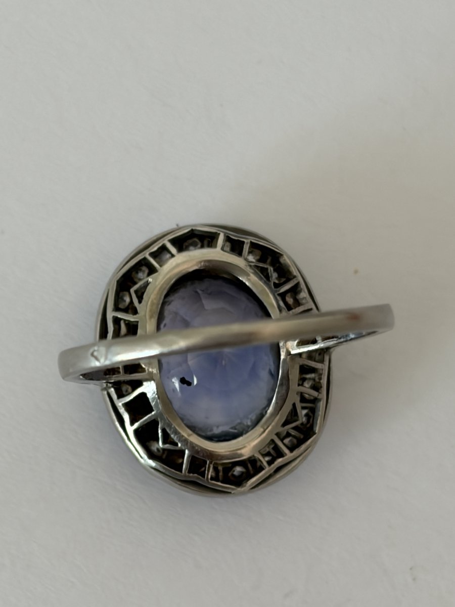 8004- Bague Ancienne Platine Saphir Diamants-photo-2