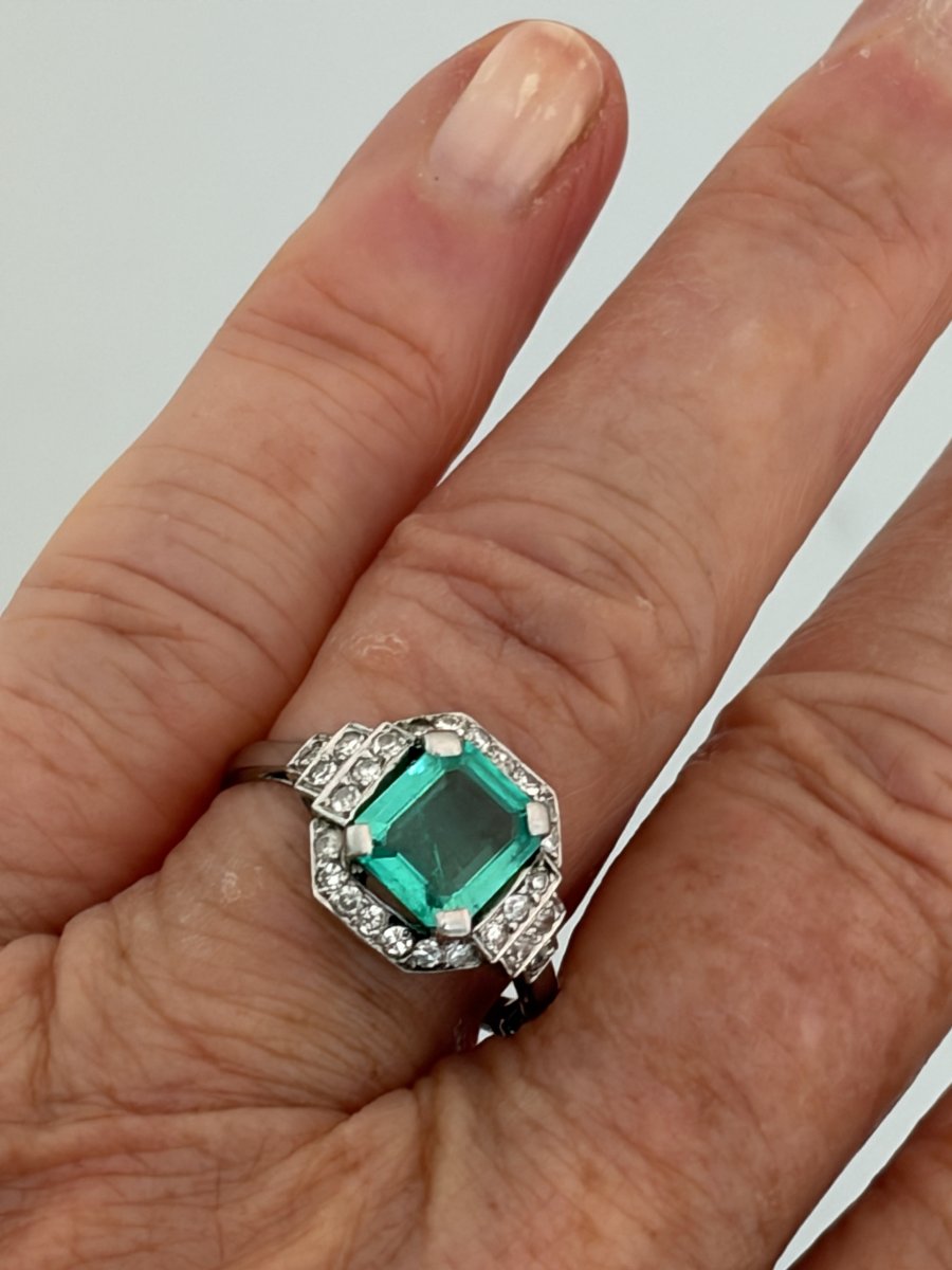 8007- Bague Platine Emeraude Diamants-photo-1