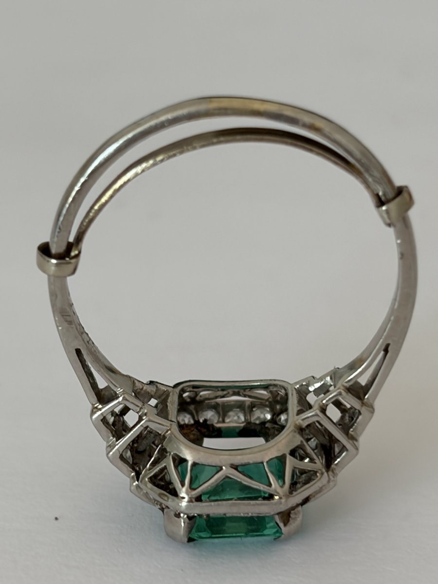 8007- Bague Platine Emeraude Diamants-photo-2