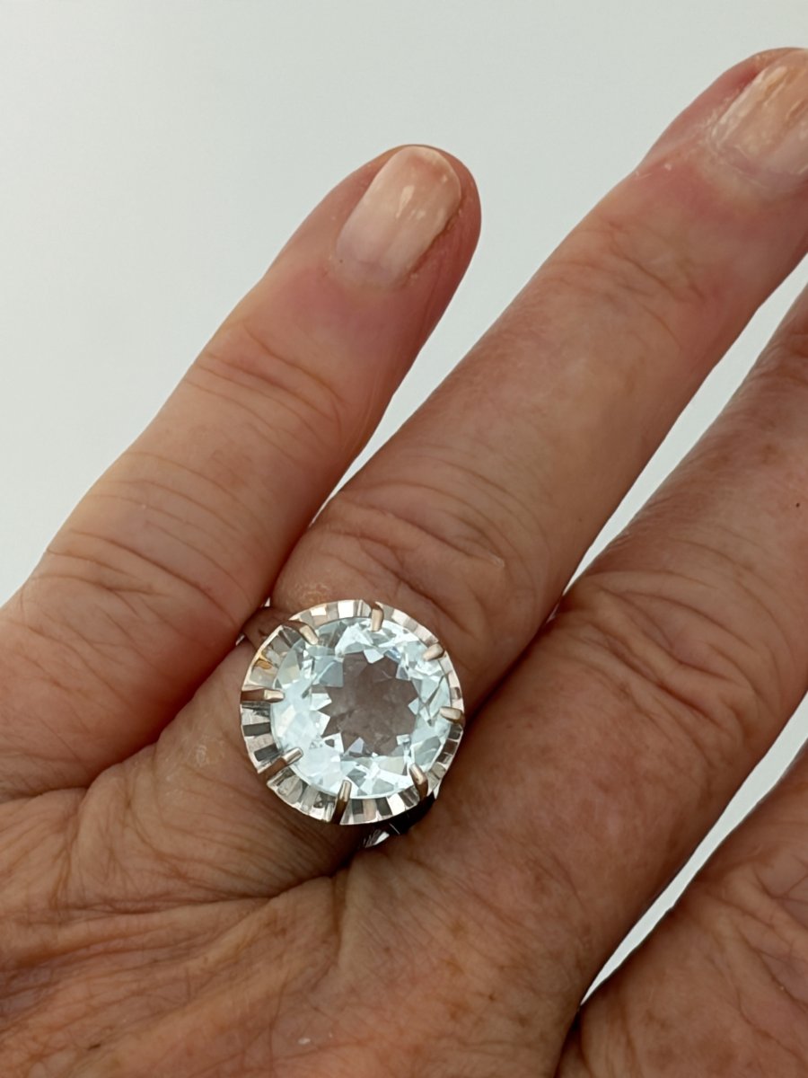 8008- Bague Vintage Or Gris Aigue-Marine-photo-2