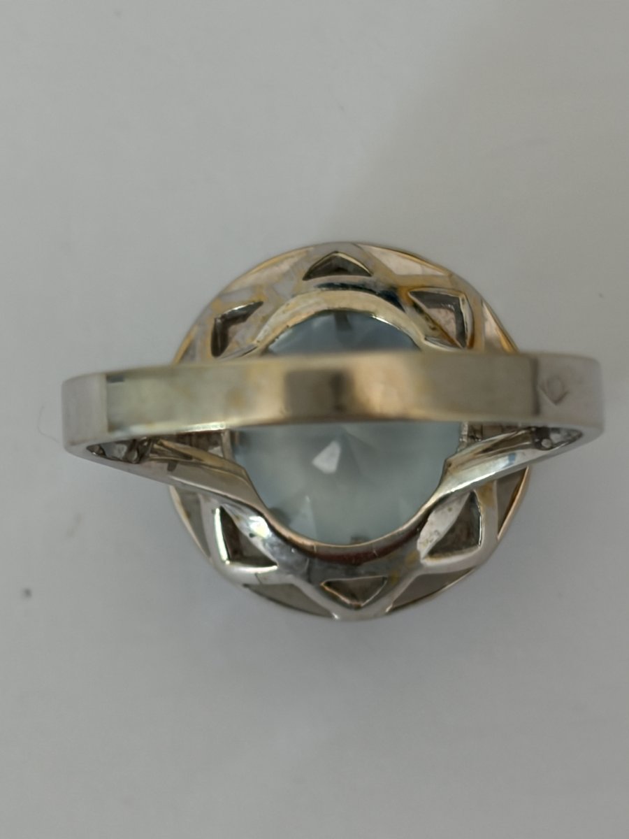 8008- Bague Vintage Or Gris Aigue-Marine-photo-3
