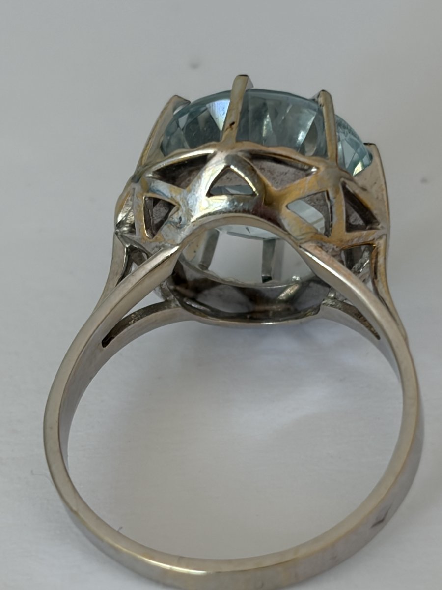 8008- Bague Vintage Or Gris Aigue-Marine-photo-4