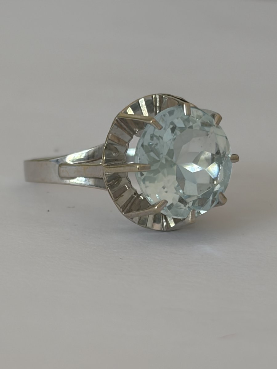 8008- Bague Vintage Or Gris Aigue-Marine-photo-1