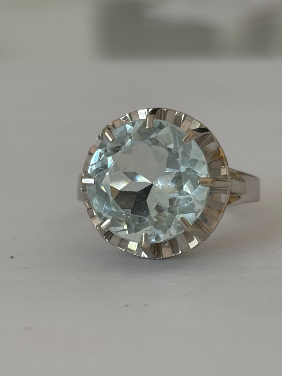 8008- Bague Vintage Or Gris Aigue-Marine
