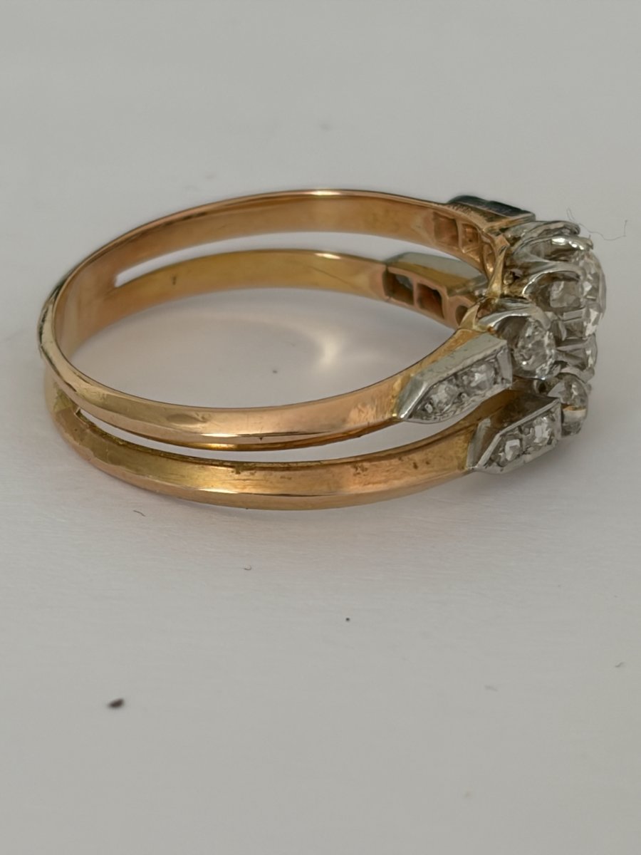 8010- Bague Ancienne Or Jaune et Gris Diamants-photo-3