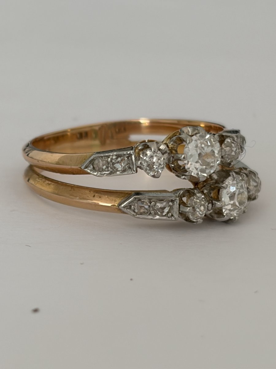 8010- Bague Ancienne Or Jaune et Gris Diamants-photo-4
