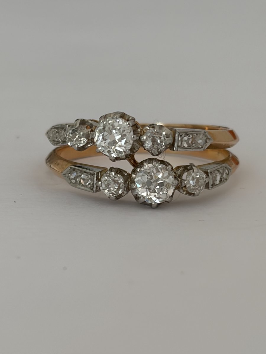 8010- Bague Ancienne Or Jaune et Gris Diamants-photo-1