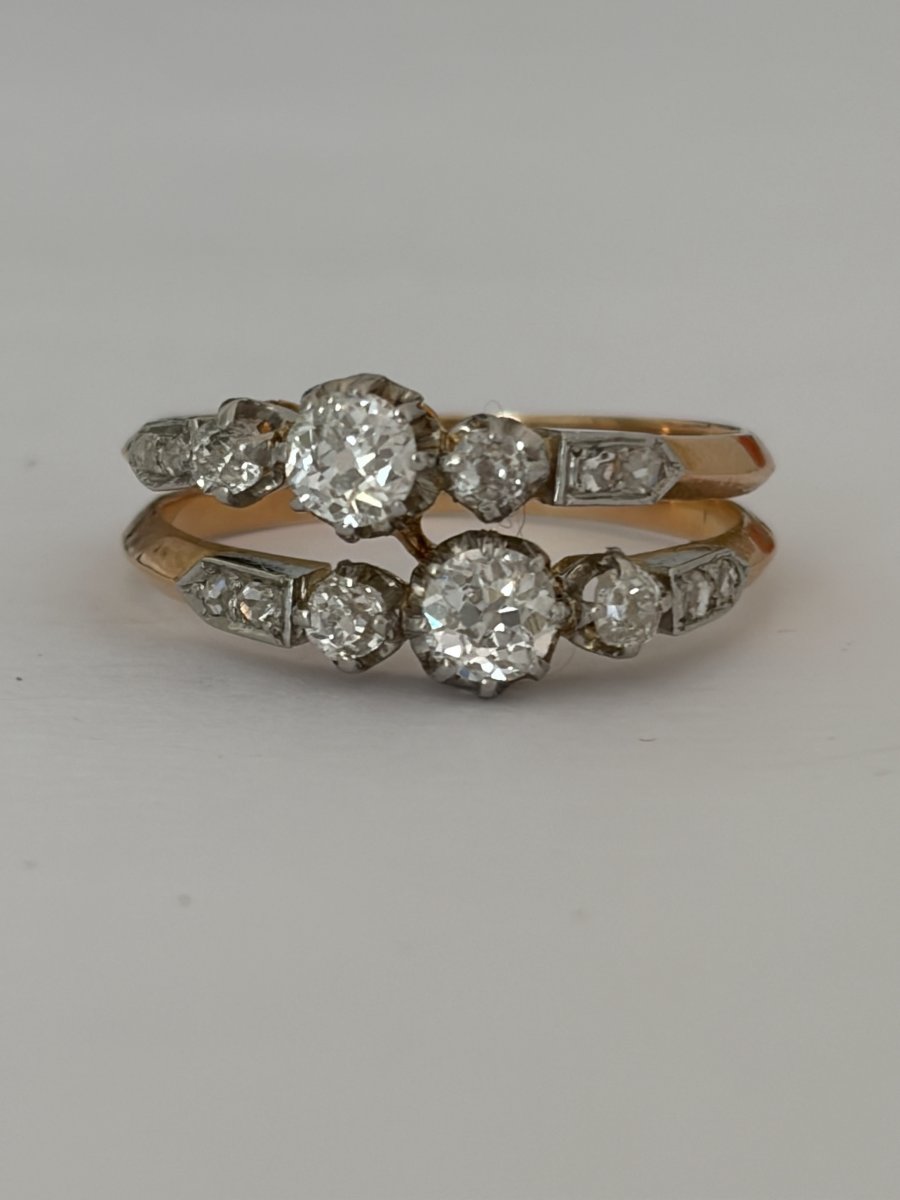8010- Bague Ancienne Or Jaune et Gris Diamants