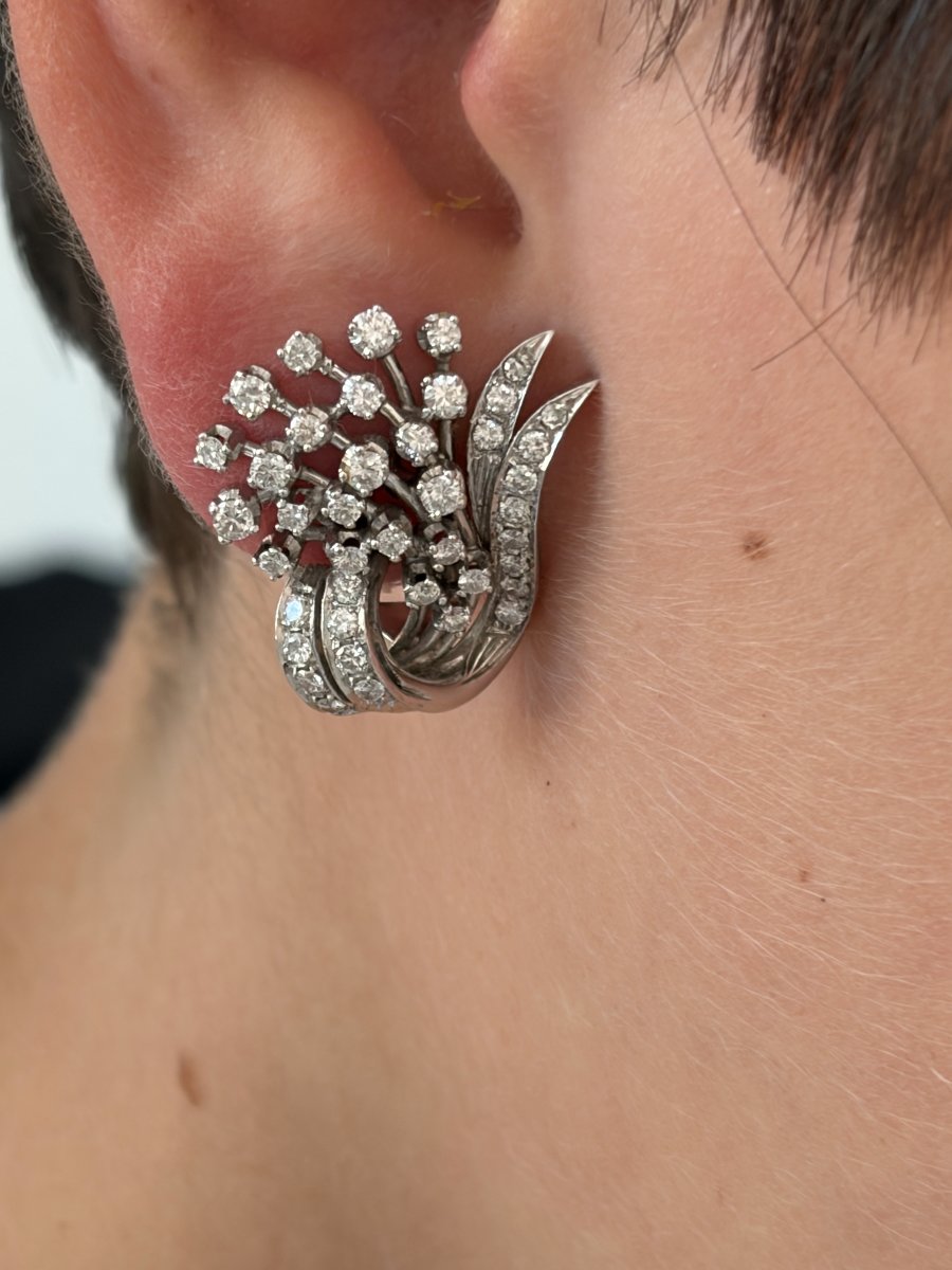 8013- Boucles d'Oreilles Vintage Or Gris Diamants-photo-4