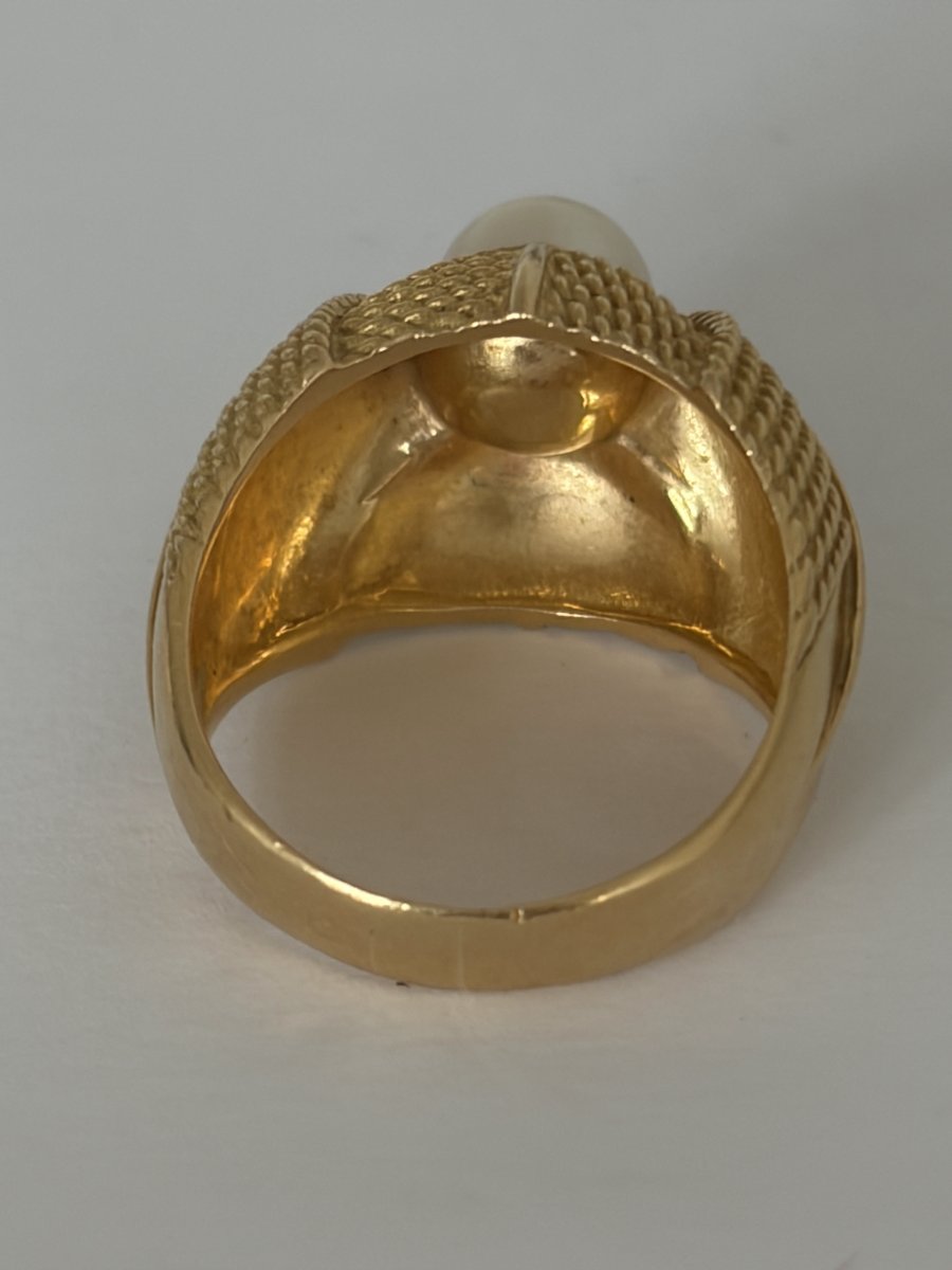 8029- Bague Dôme Or Jaune Perle Akoya-photo-3