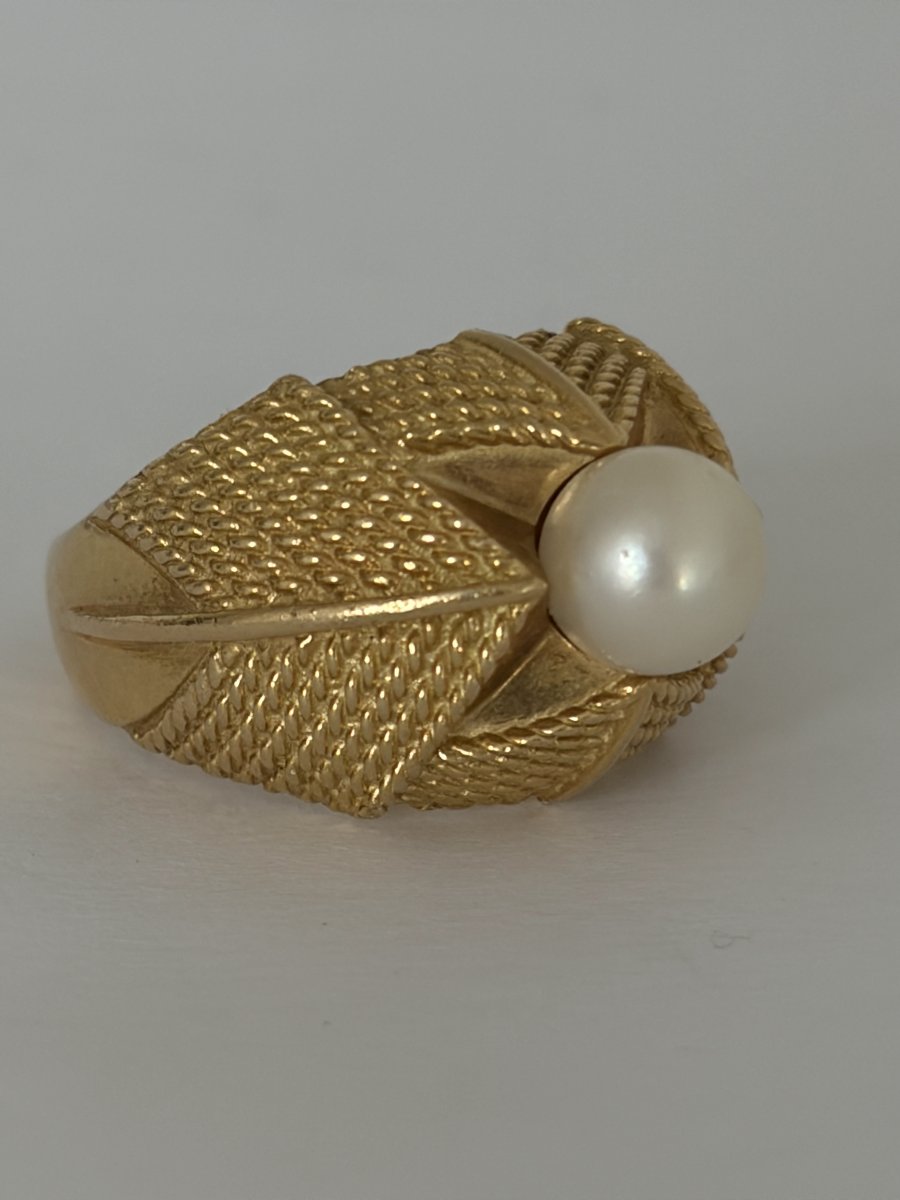 8029- Bague Dôme Or Jaune Perle Akoya-photo-4