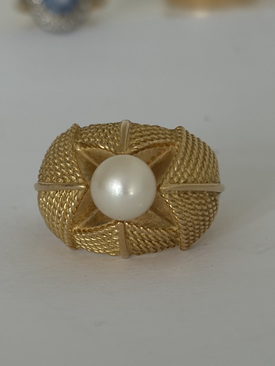 8029- Bague Dôme Or Jaune Perle Akoya