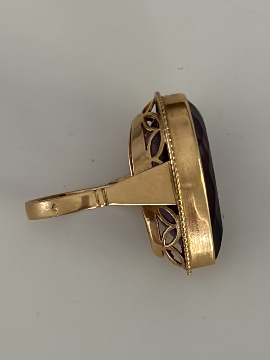 8039- Bague Vintage Or Jaune Améthyste Poire-photo-1