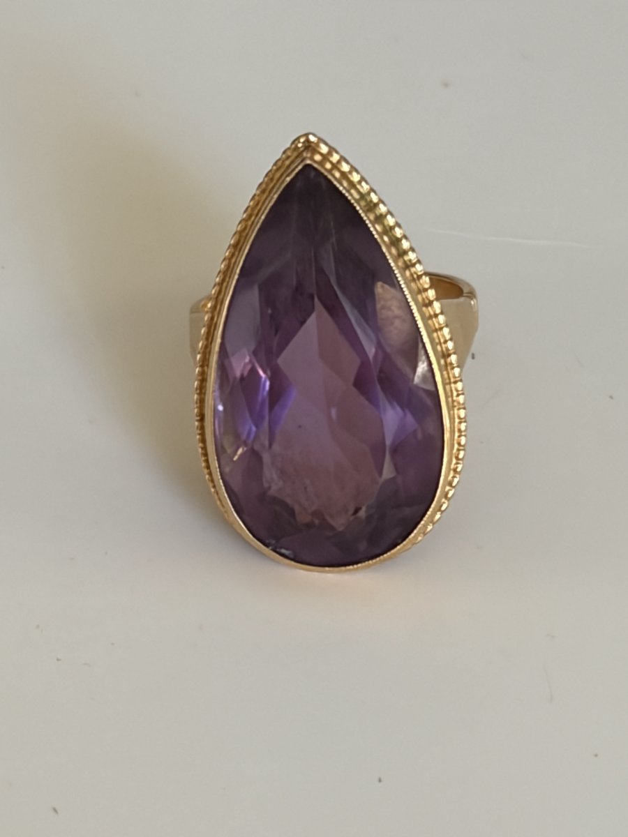 8039- Bague Vintage Or Jaune Améthyste Poire