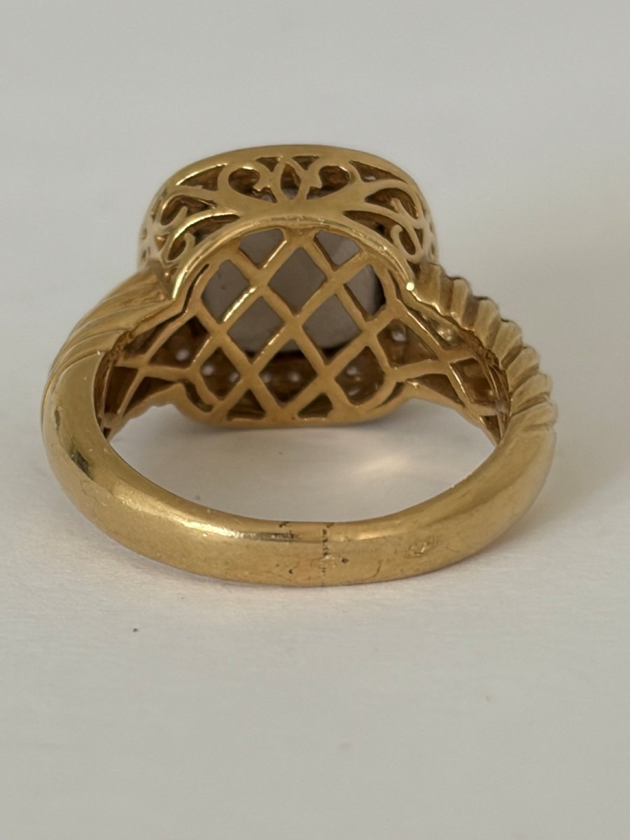 8100- Bague Vintage Or Jaune Quartz Fumé Diamants-photo-2