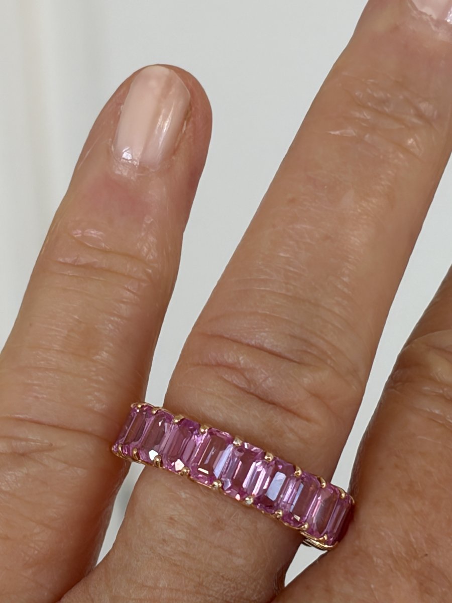 8107- Bague Alliance Américaine Or Rose Saphirs Roses 4,00 ct-photo-2