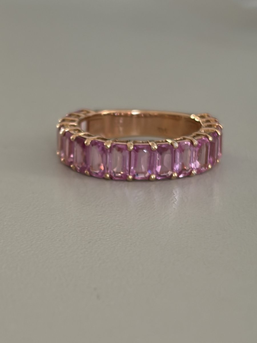 8107- Bague Alliance Américaine Or Rose Saphirs Roses 4,00 ct-photo-3