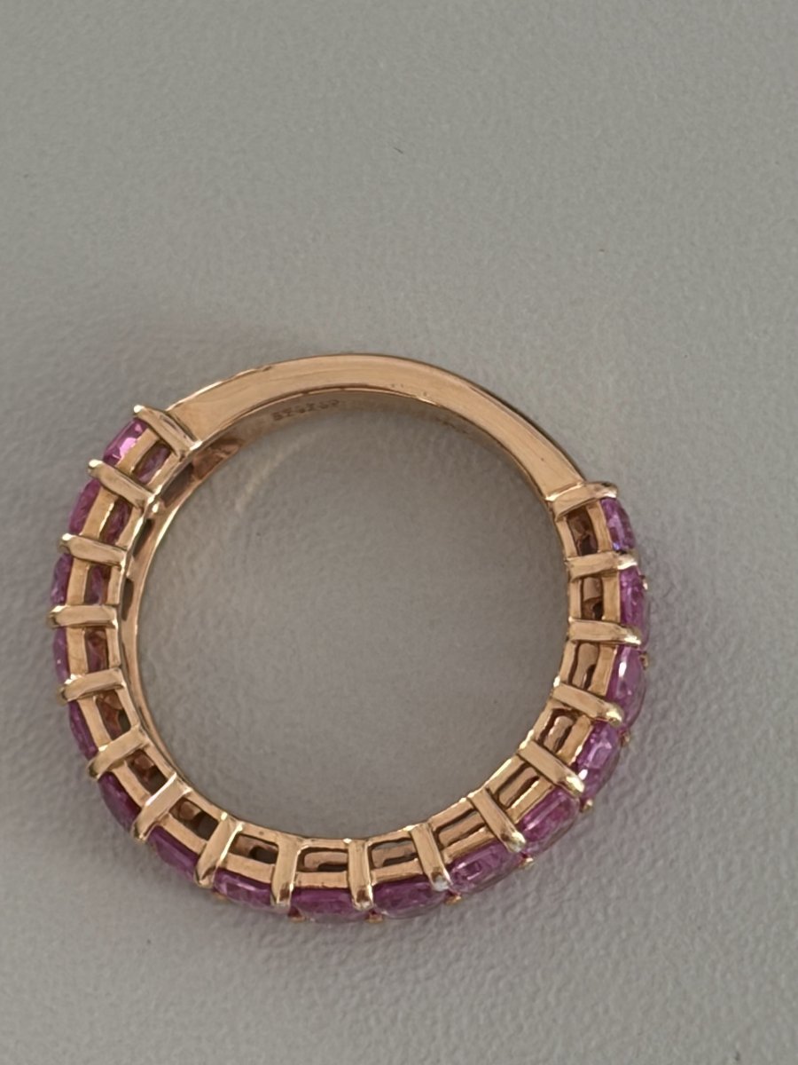8107- Bague Alliance Américaine Or Rose Saphirs Roses 4,00 ct-photo-4