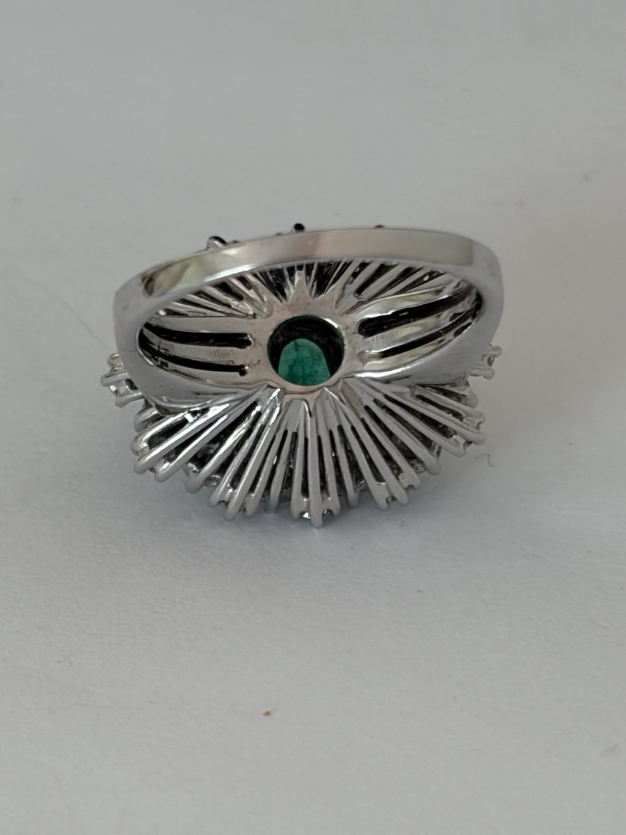 8109- Bague Vintage Or Gris Emeraudes Diamants-photo-2