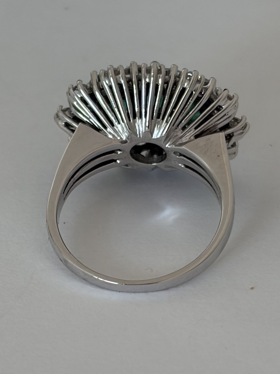 8109- Bague Vintage Or Gris Emeraudes Diamants-photo-3