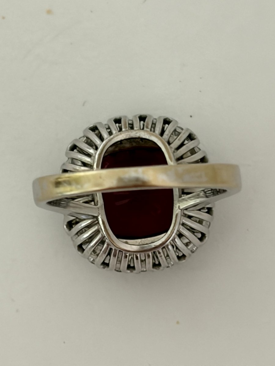 8118 - Vintage White Gold Ring With Tourmaline (8.00 Ct) And Diamonds-photo-3