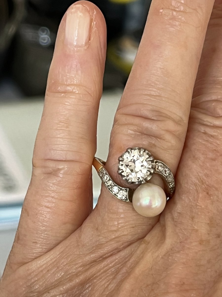 435 – "toi & Moi" Diamond And Pearl Ring, Circa 1925-photo-2