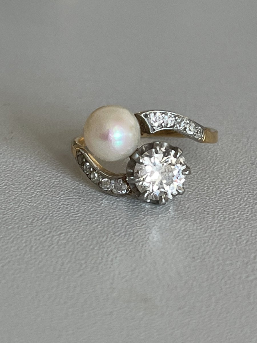 435 – "toi & Moi" Diamond And Pearl Ring, Circa 1925-photo-4