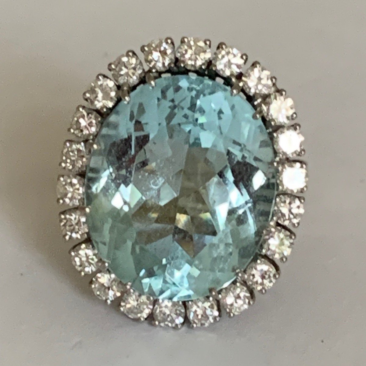 3351 – Bague Or Gris Aigue-marine Diamants