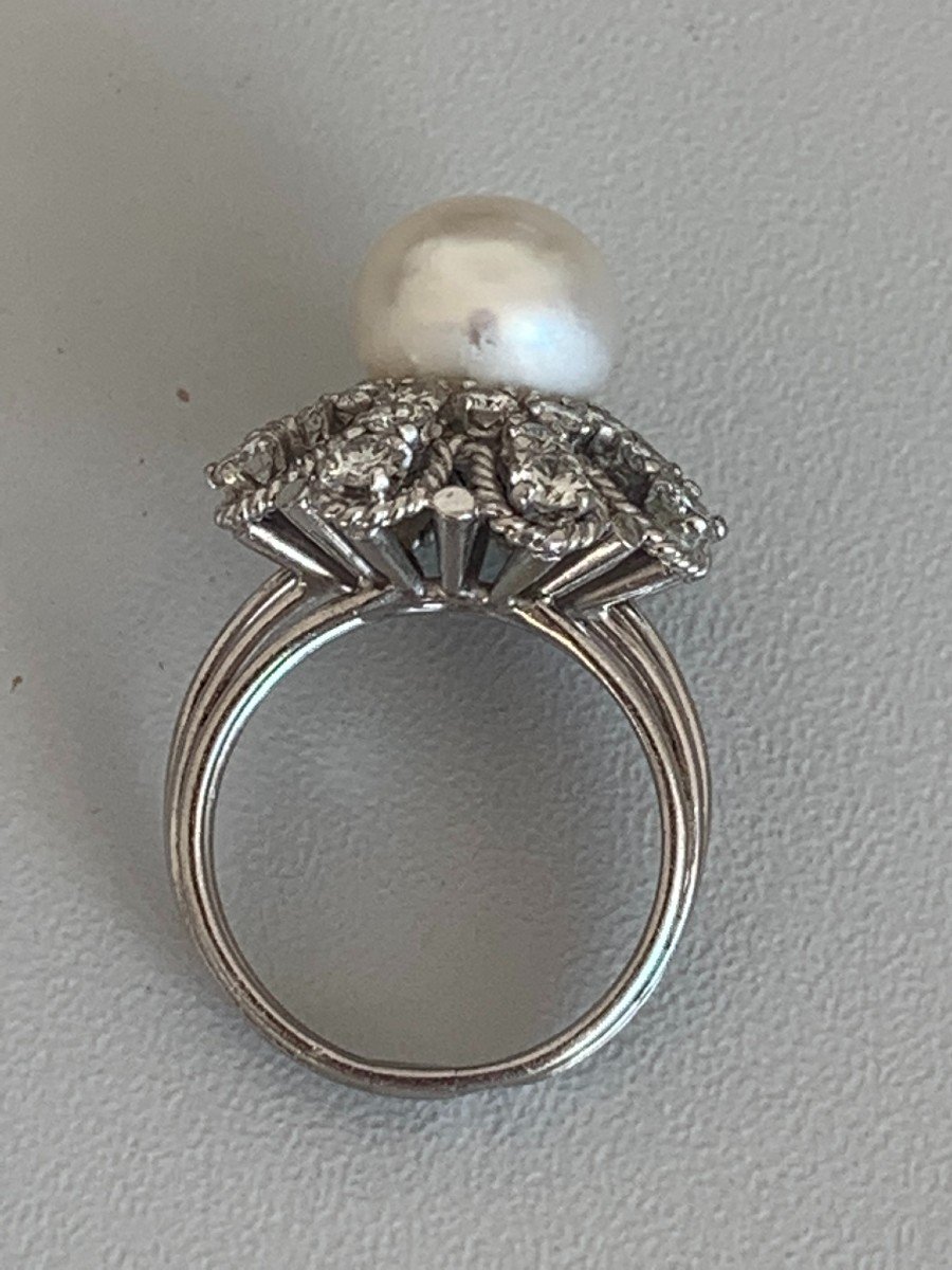 3341 – 1950s Platinum Pearl Diamond Ring-photo-3