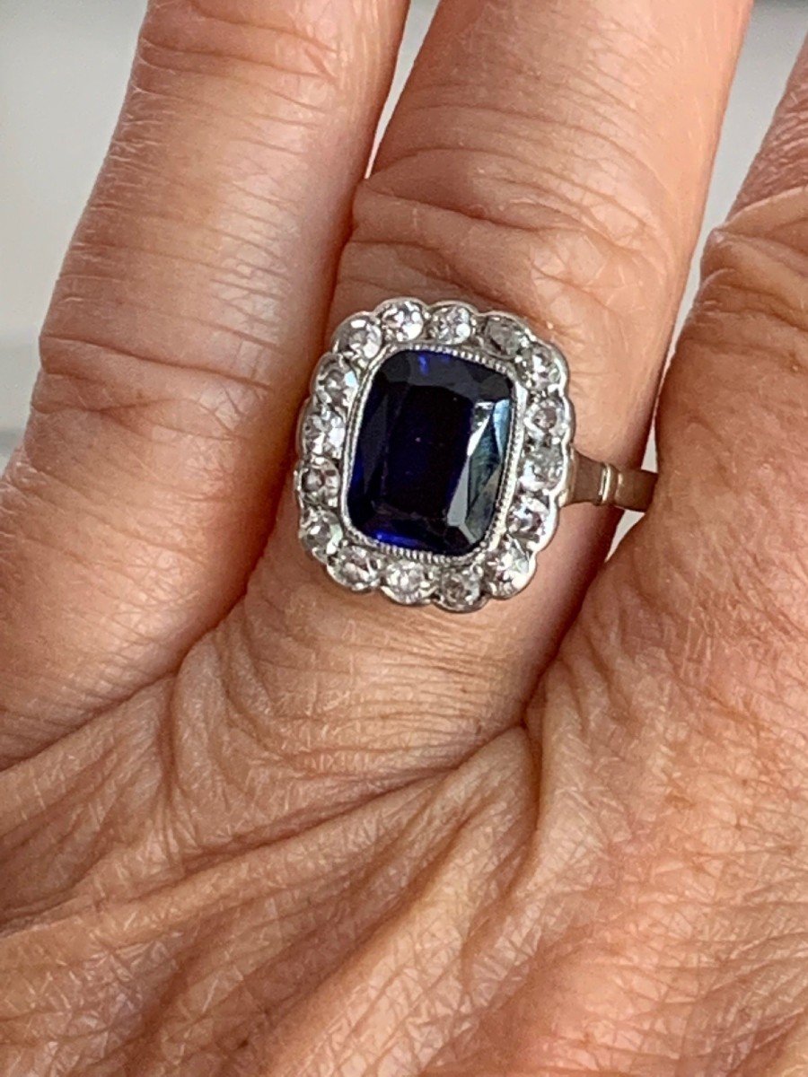 2795 – Bague Or Gris Pierre Bleue Diamants-photo-4