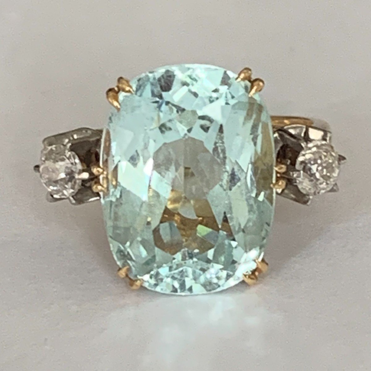 3374 – Bague Or Jaune Aigue-Marine Diamants