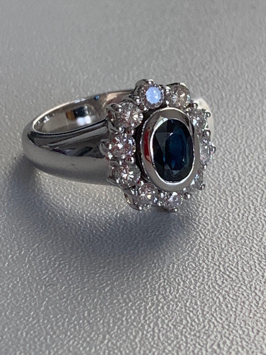 2780 – Bague Marguerite Or Gris Saphir Diamants-photo-2