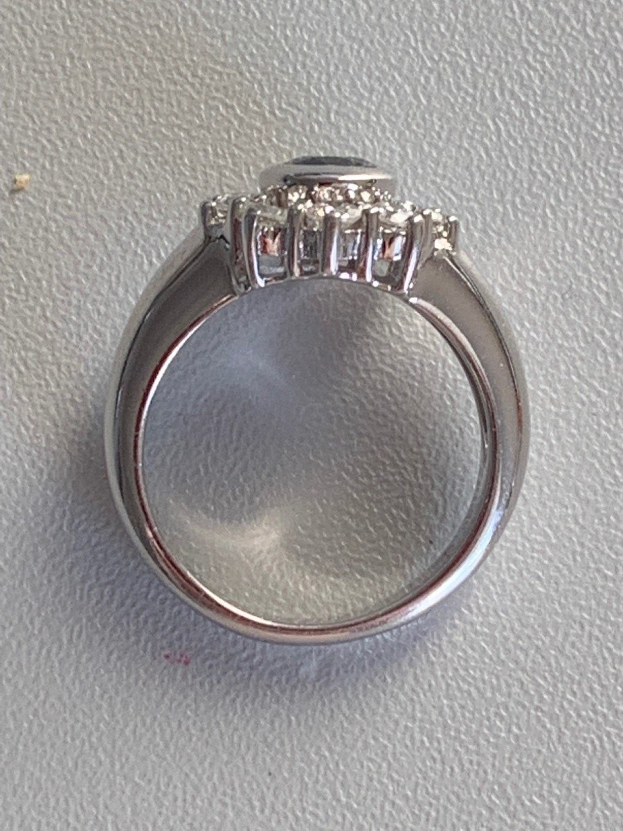 2780 – Bague Marguerite Or Gris Saphir Diamants-photo-3