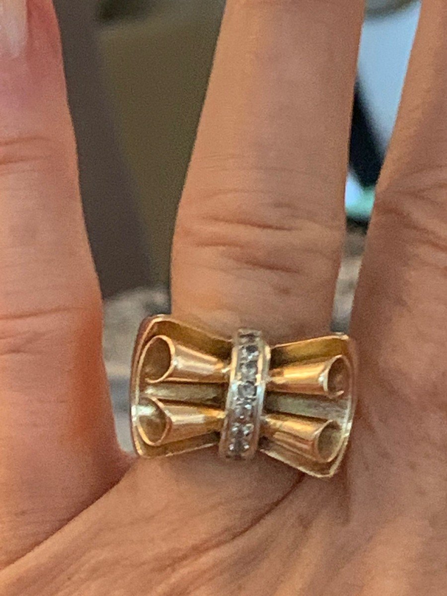 2274 – Yellow Gold Diamond Knot Tank Ring-photo-4