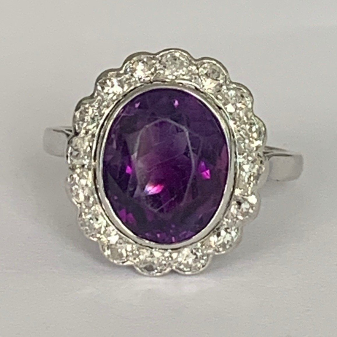 3444 – White Gold Platinum Amethyst Diamond Ring