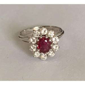 3531 – Bague Or Gris Rubis Diamants