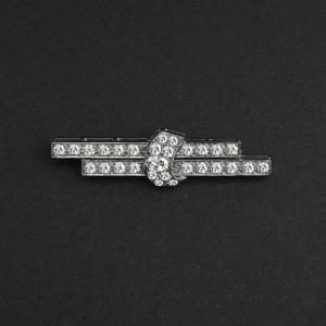 1811 – Broche Art Deco Or Gris Diamants