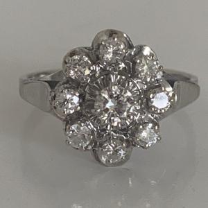 1292 – Bague Marguerite Or Gris Diamants