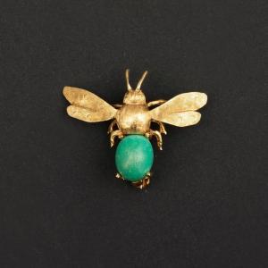 2158 – Turquoise Yellow Gold Bee Brooch