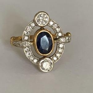 3663 – Yellow Gold Sapphire Diamond Ring